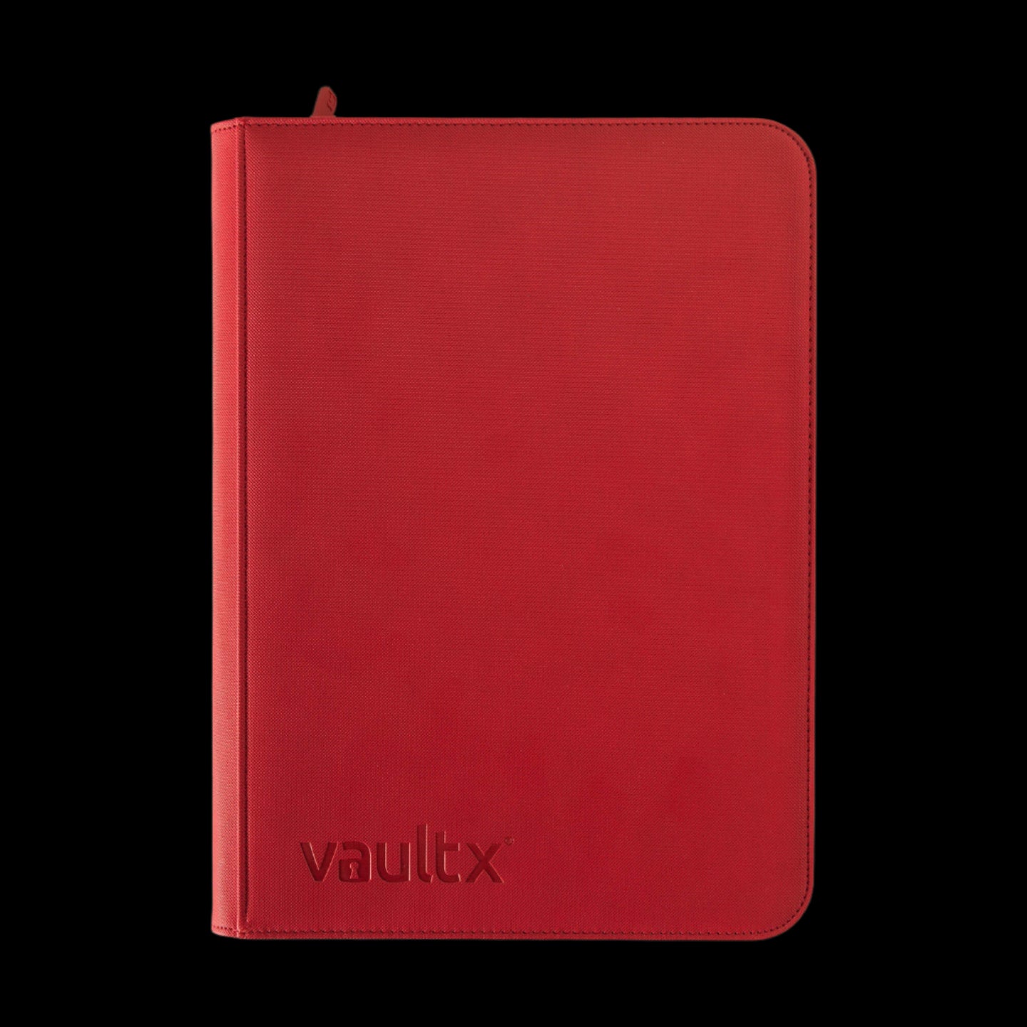 The Vault X 9-pocket binder in Red holds up to 360 cards securely with side-loading pages and a zipper closure. Perfect for organizing your favorite trading cards like Magic, Pokémon, Yu-Gi-Oh!, and more.