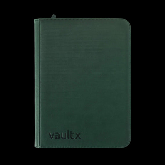 The Vault X 9-pocket binder in Green holds up to 360 cards securely with side-loading pages and a zipper closure. Perfect for organizing your favorite trading cards like Magic, Pokémon, Yu-Gi-Oh!, and more.