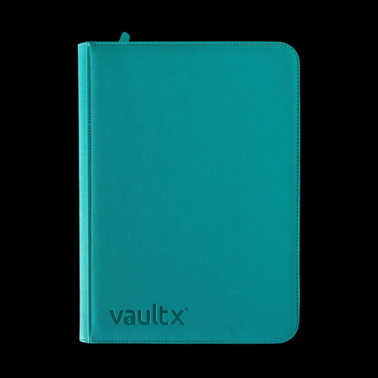 The Vault X 9-pocket binder in Teal holds up to 360 cards securely with side-loading pages and a zipper closure. Perfect for organizing your favorite trading cards like Magic, Pokémon, Yu-Gi-Oh!, and more.