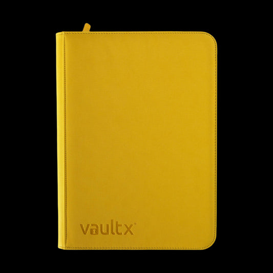 The Vault X 9-pocket binder in Yellow holds up to 360 cards securely with side-loading pages and a zipper closure. Perfect for organizing your favorite trading cards like Magic, Pokémon, Yu-Gi-Oh!, and more.