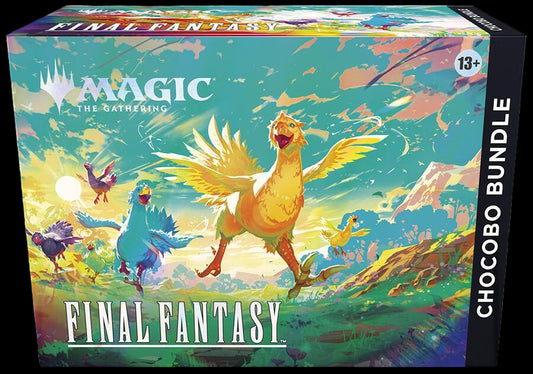 Board game box featuring 'Magic: The Gathering' and 'Final Fantasy' with colorful artwork of chocobos.