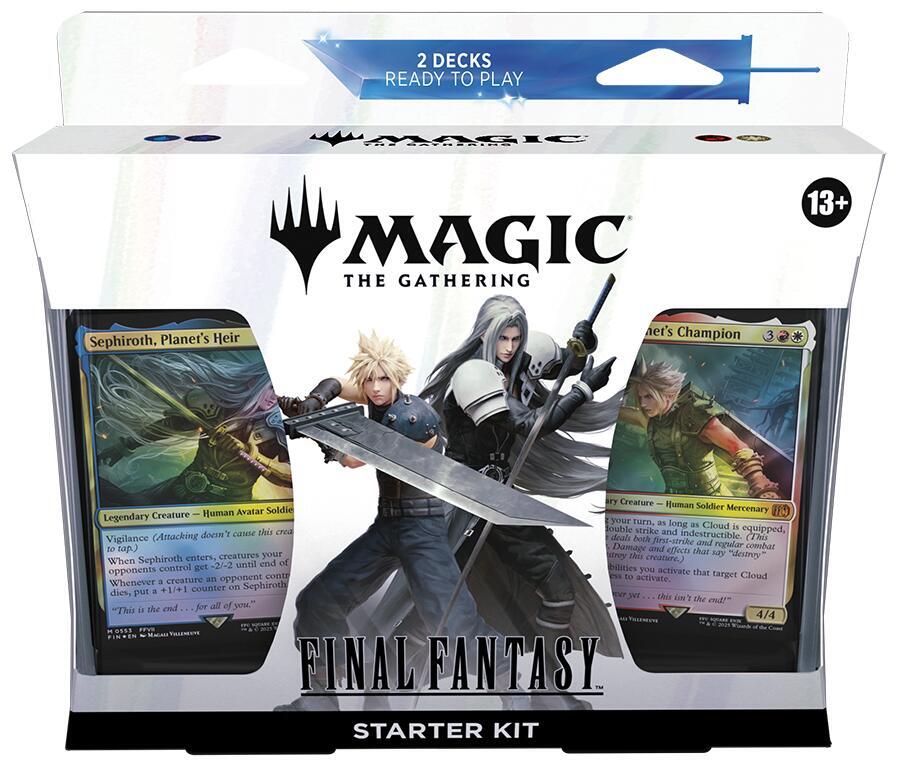 Magic: The Gathering Final Fantasy starter kit packaging with cards and characters.