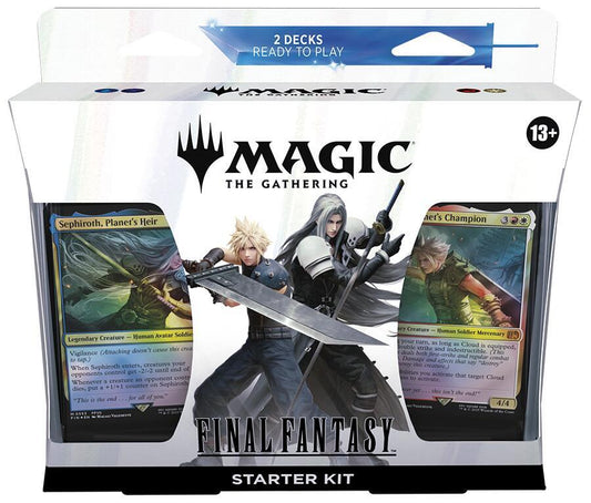 Magic: The Gathering Final Fantasy starter kit packaging with cards and characters.