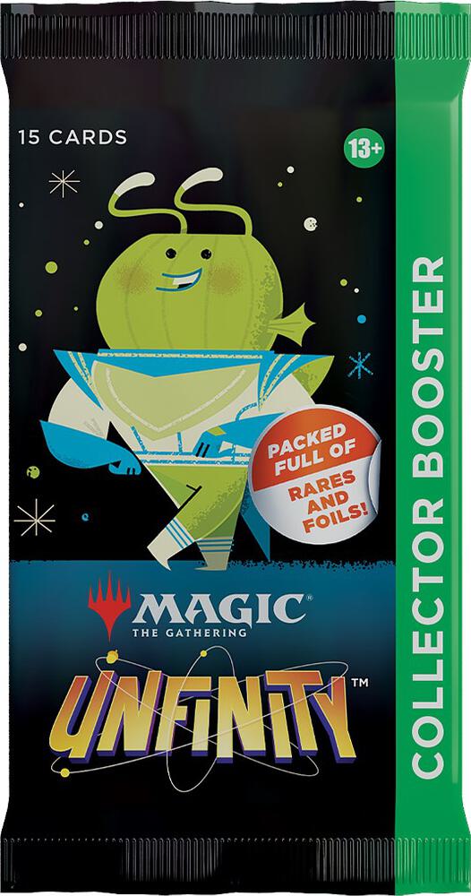Collectible card game booster pack with character illustration and 'Magic: The Gathering Infinity' branding.